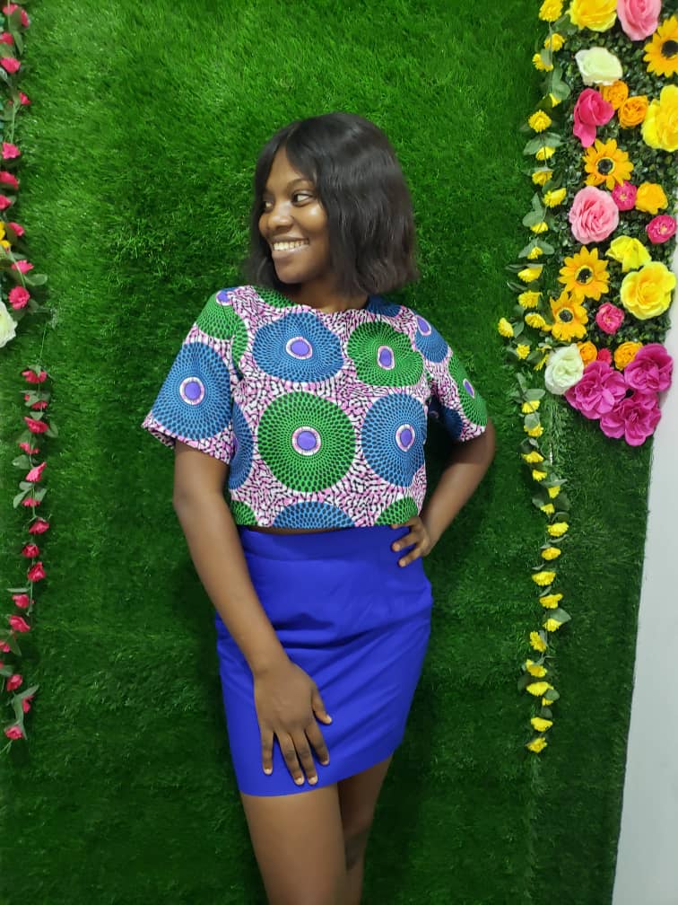 The Oyin 2 Piece Mini Skirt & Ankara African Print Top in Blue