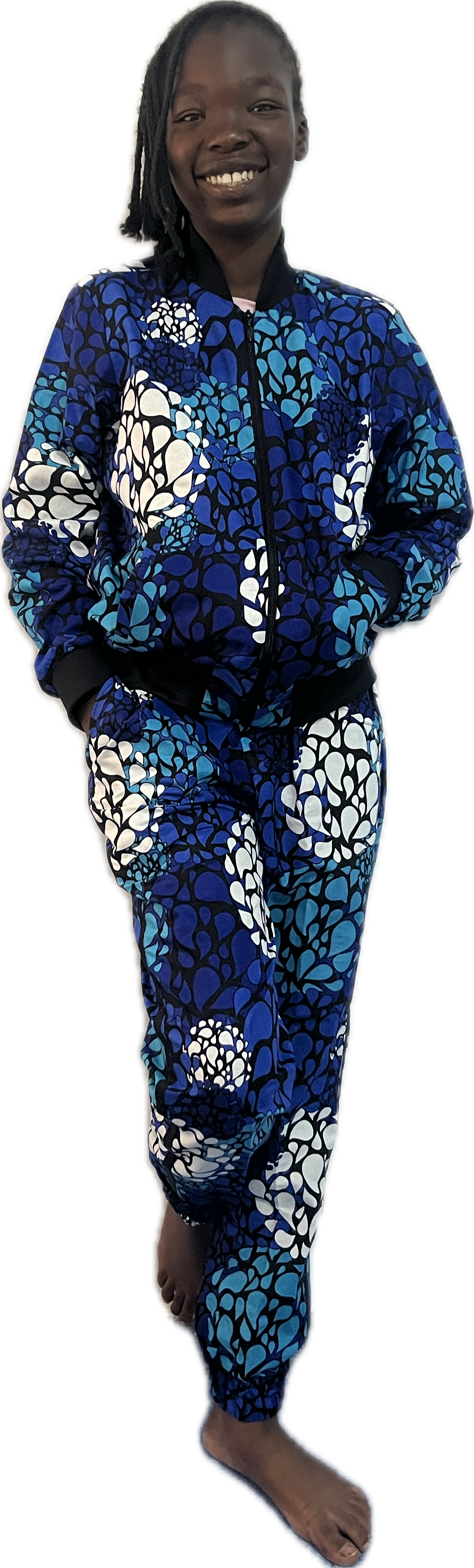 The Zuri Ankara African Print Bomber Jacket in Blue
