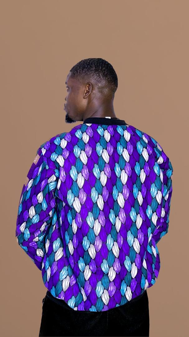 The Toye Ankara African Print Bomber Jacket in Purple
