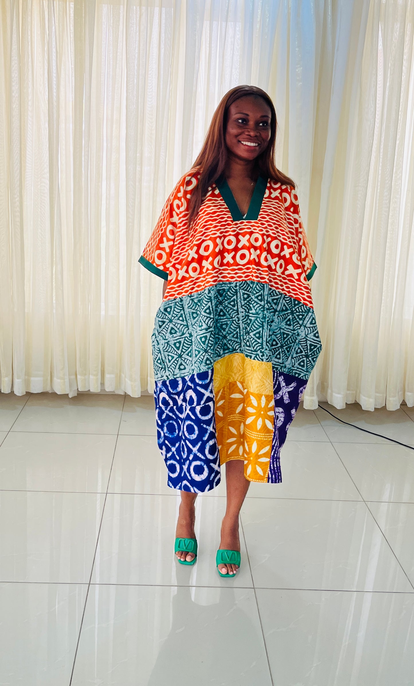 Adire Patch Tie-dye Bubu Dress Rich Aunty Vibes by Eldimaa Fashion