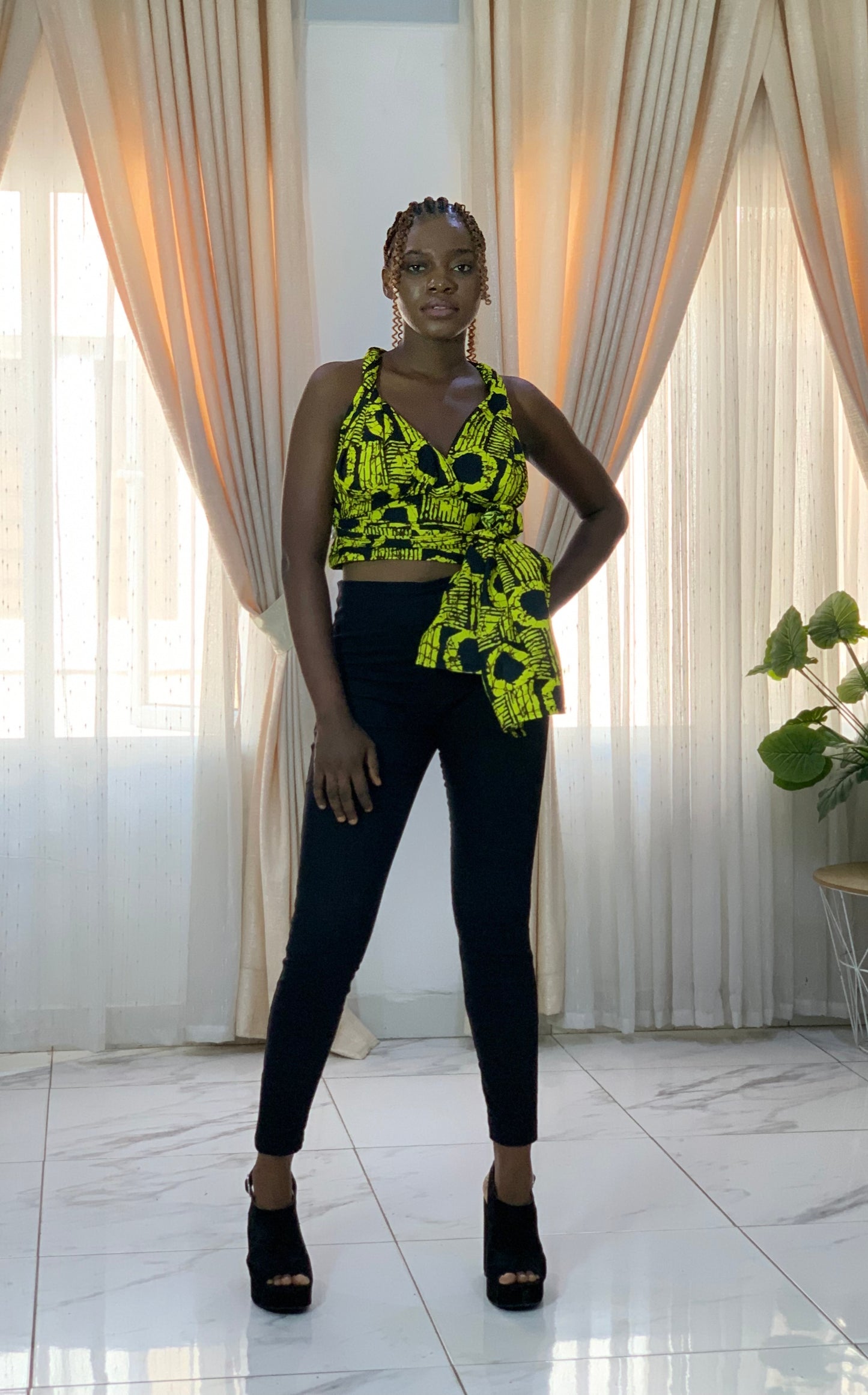 Yellow Irawo African Print Ankara Infinity Multi Wrap Crop Top by Eldimaa Fashion