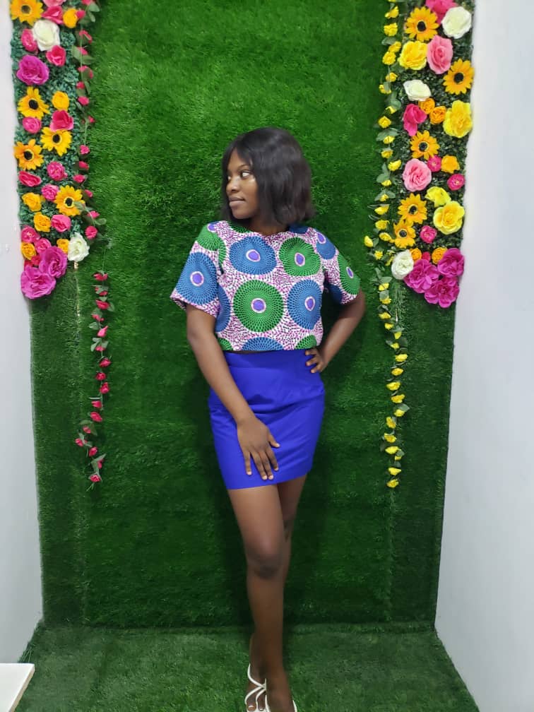 The Oyin 2 Piece Mini Skirt & Ankara African Print Top in Blue