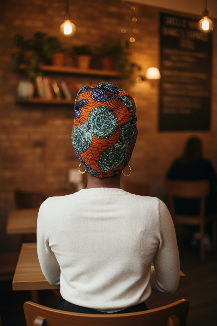The Abeba African Print Ankara Headwrap Gele Scarf in Orange