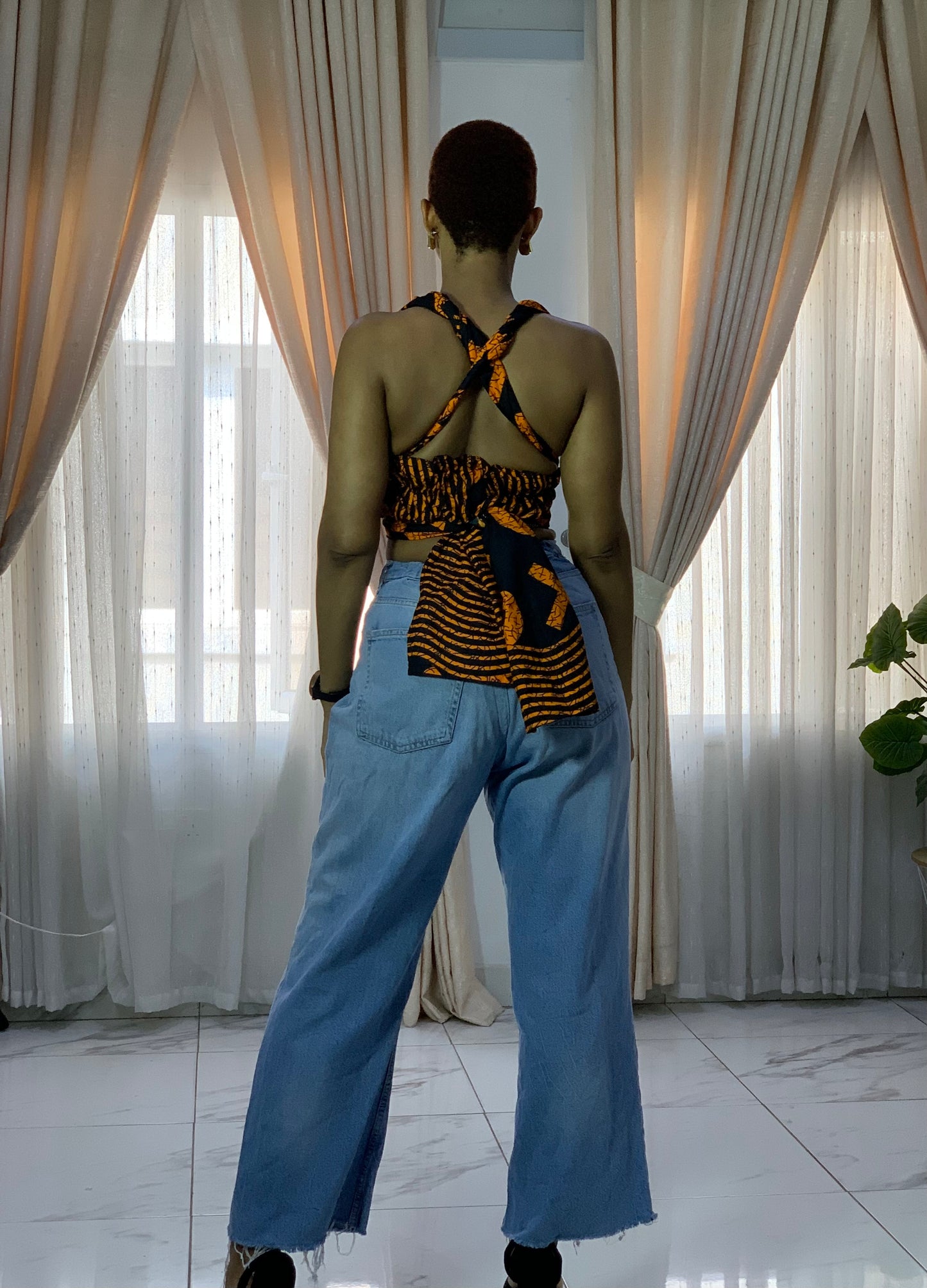 Orange XOXO Irawo African Print Ankara Infinity Multi Wrap Crop Top by Eldimaa Fashion