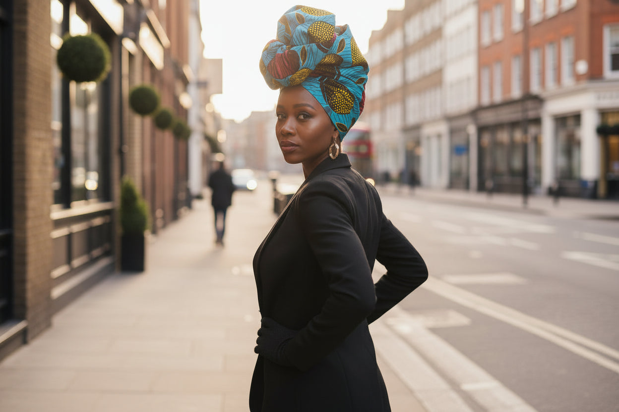 The Abeba African Print Ankara Headwrap Gele Scarf in Blue