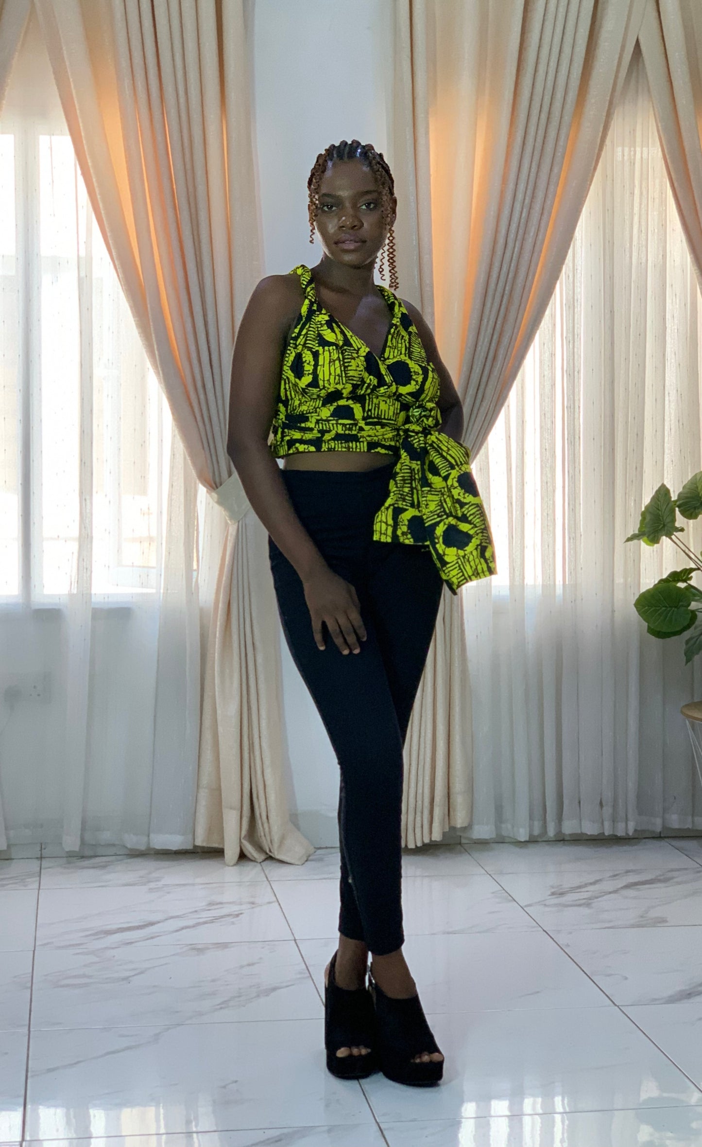 Yellow Irawo African Print Ankara Infinity Multi Wrap Crop Top by Eldimaa Fashion