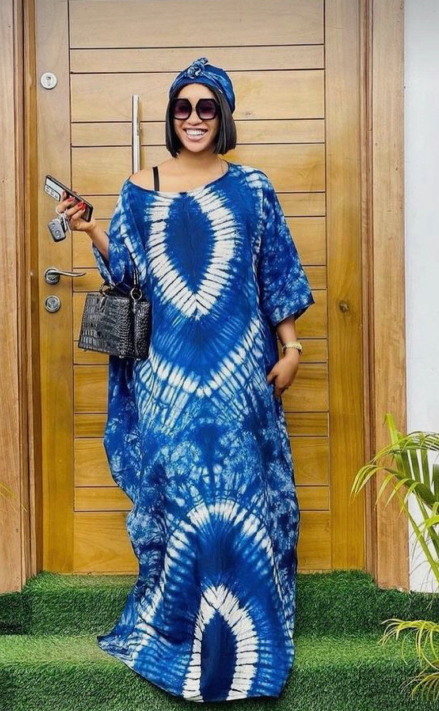 Blue Adire Silk Tie-dye Bubu Dress Rich Aunty Vibes by Eldimaa Fashion