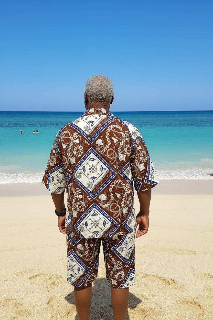 The Debo Men’s 2 piece Shirt and Shorts Crepe in Brown