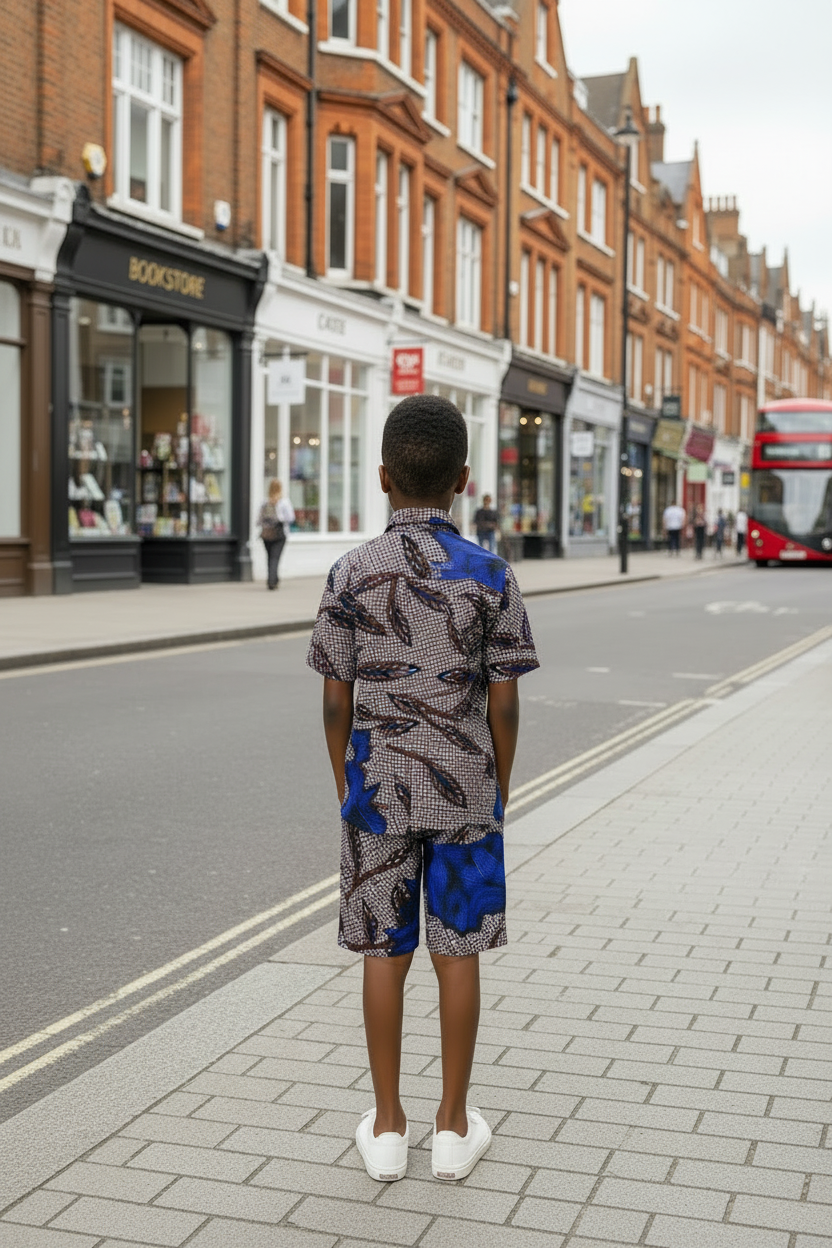 The Edet Boys Ankara African Print Shirt and Shorts 2 Piece in Blue