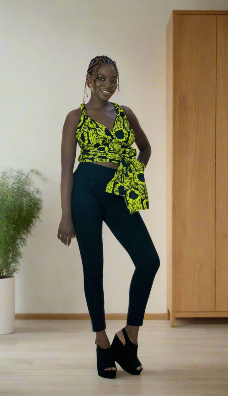 Yellow Irawo African Print Ankara Infinity Multi Wrap Crop Top by Eldimaa Fashion