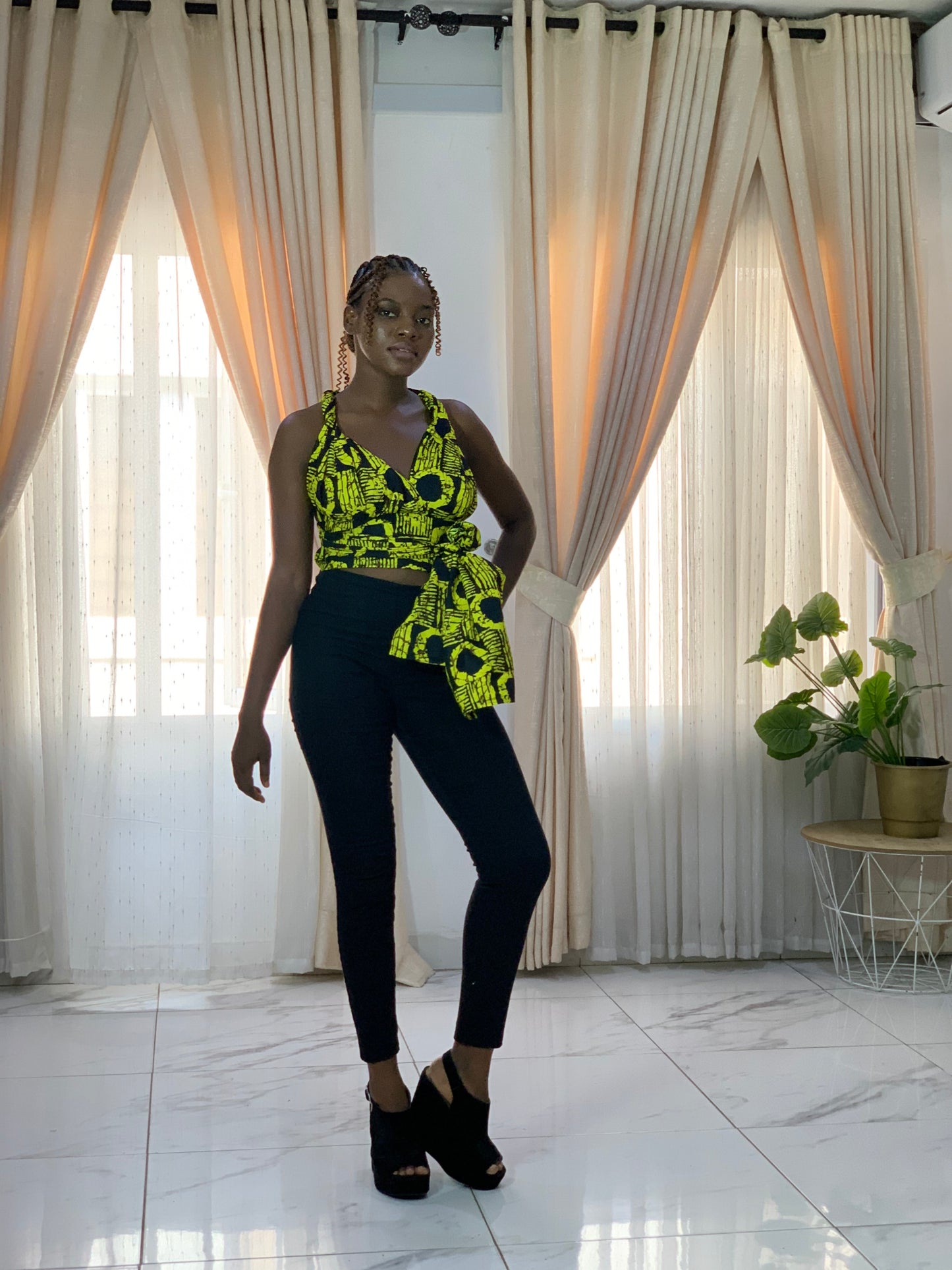 Yellow Irawo African Print Ankara Infinity Multi Wrap Crop Top by Eldimaa Fashion