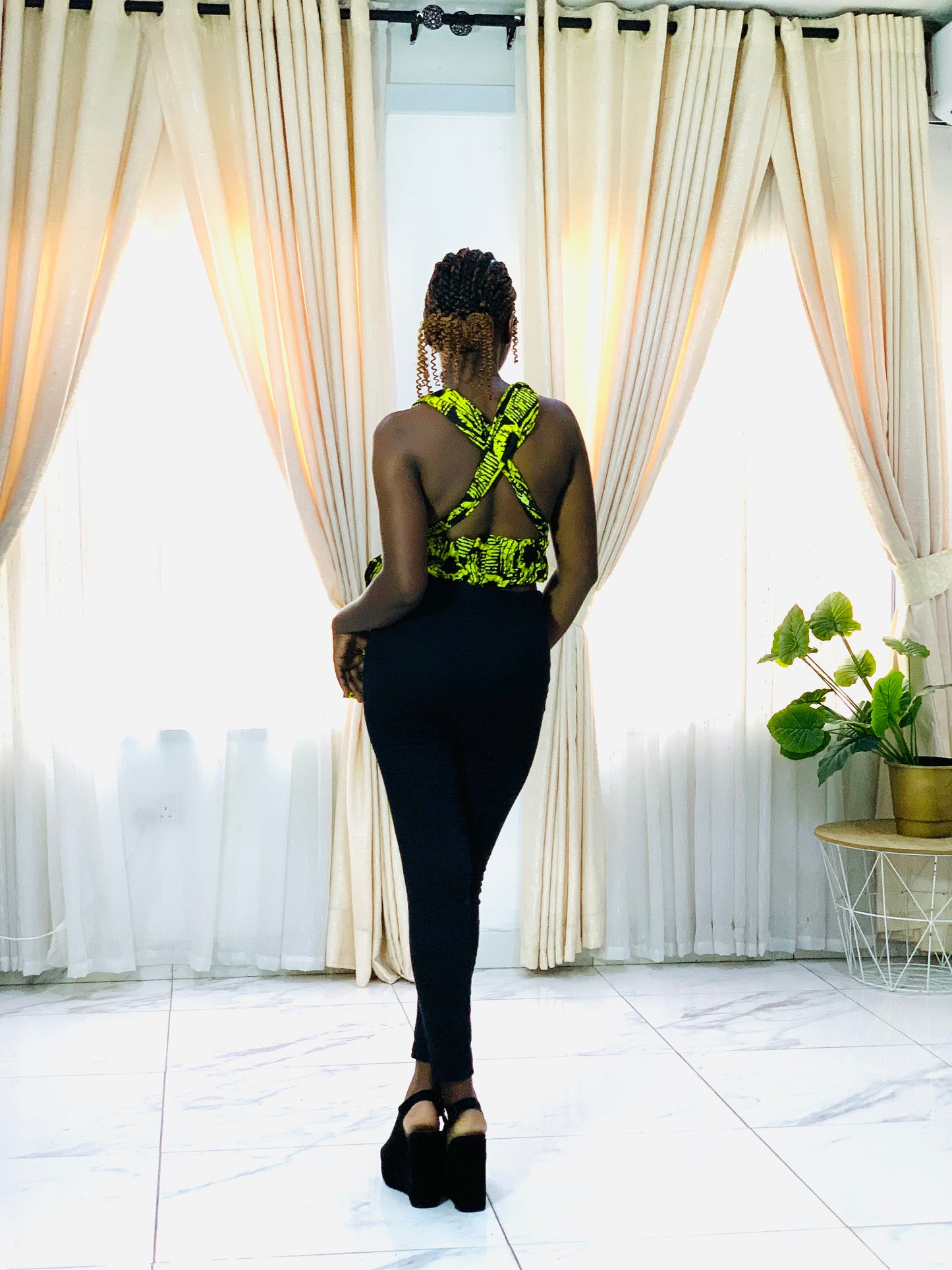 Yellow Irawo African Print Ankara Infinity Multi Wrap Crop Top by Eldimaa Fashion
