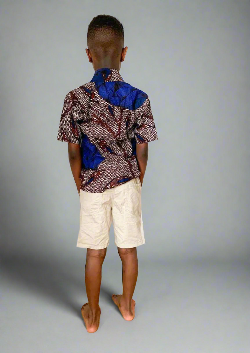 The Edet Boys Ankara African Print Shirt and Shorts 2 Piece in Blue - Eldimaa Fashion