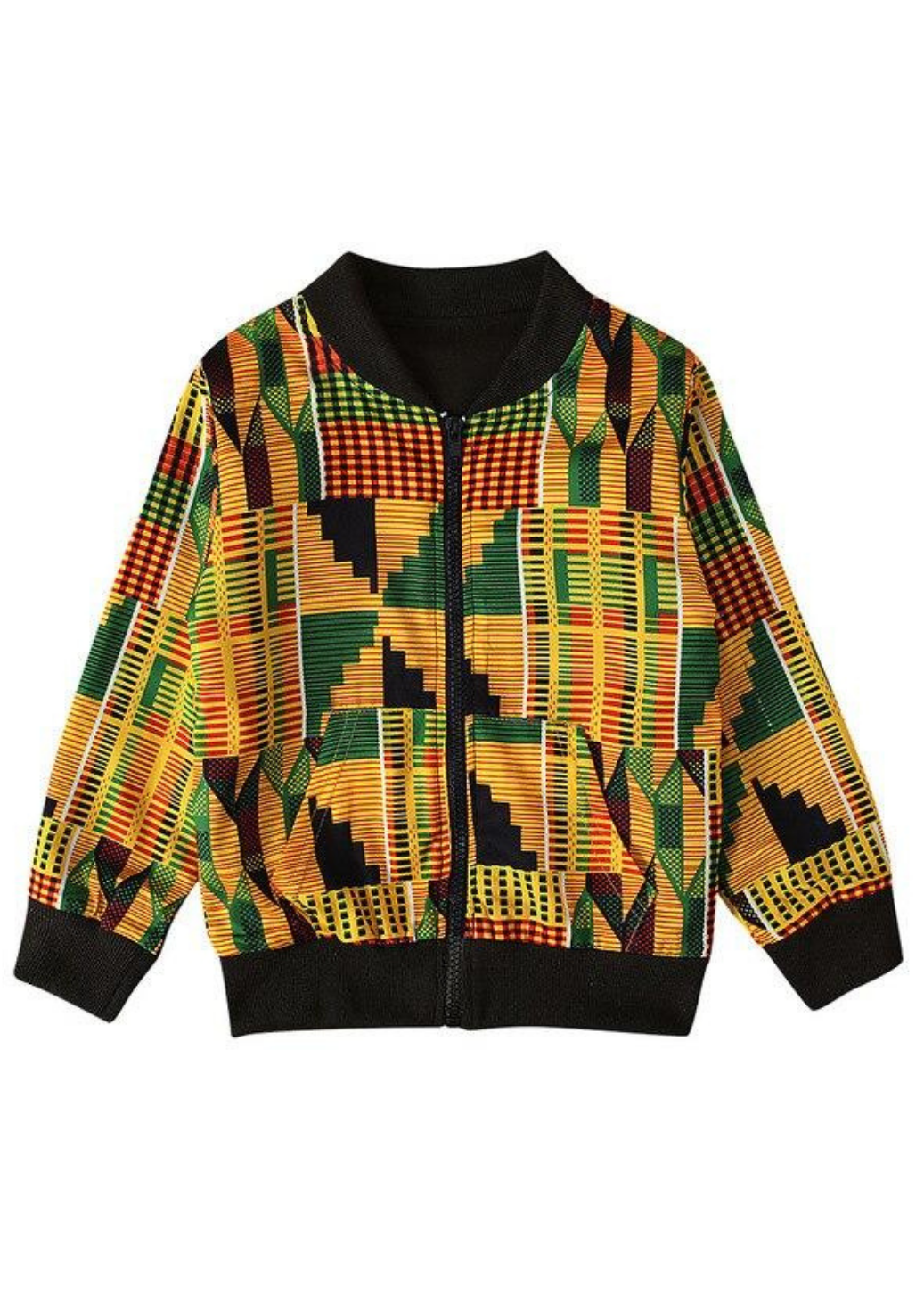 Girls bomber jacket in kente print.