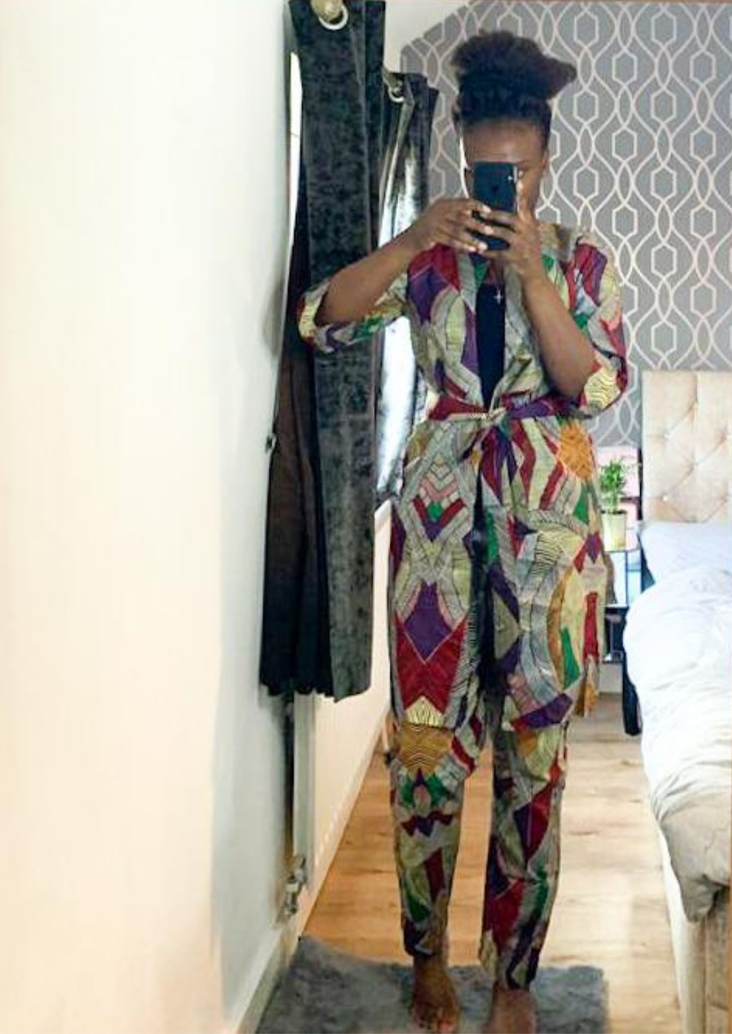 The Malika 2 Piece Ankara Trouser Pants and Jacket Set in Grey