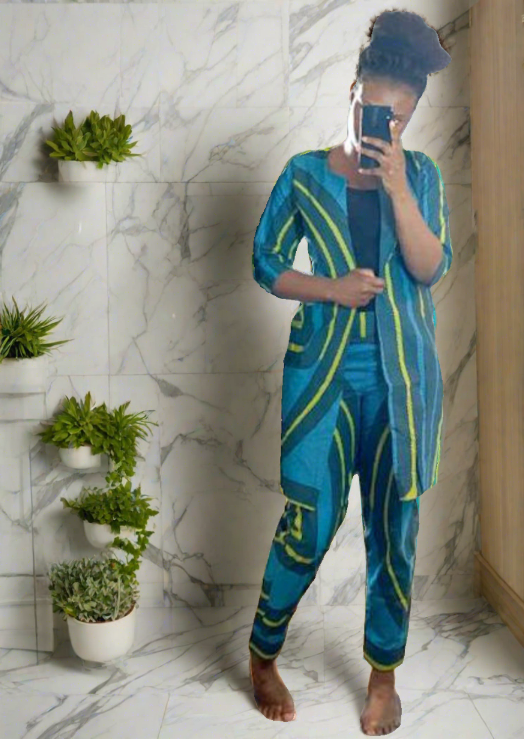 The Malika 2 Piece Ankara Trouser Pants and Jacket Set in Teal