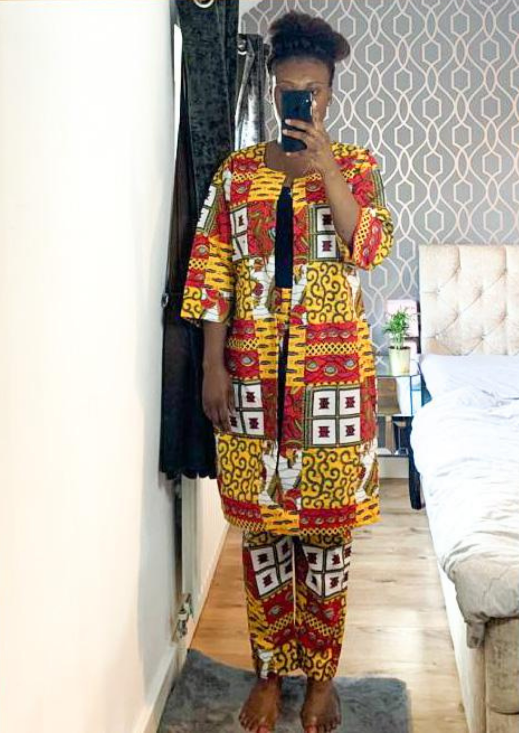 The Malika 2 Piece Ankara Trouser Pants and Jacket Set in Red