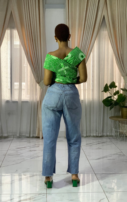 The Irawo African Print Ankara Infinity Multi Wrap Crop Top in Green by Eldimaa Fashion