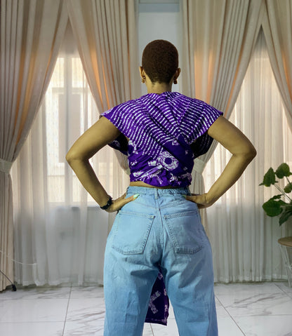 Purple XOXO Irawo African Print Ankara Infinity Multi Wrap Crop Top by Eldimaa Fashion