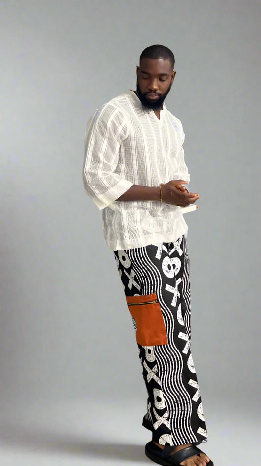 Black & White Unisex XO Ankara African Print Crago & Aso-Oke Trousers Pant