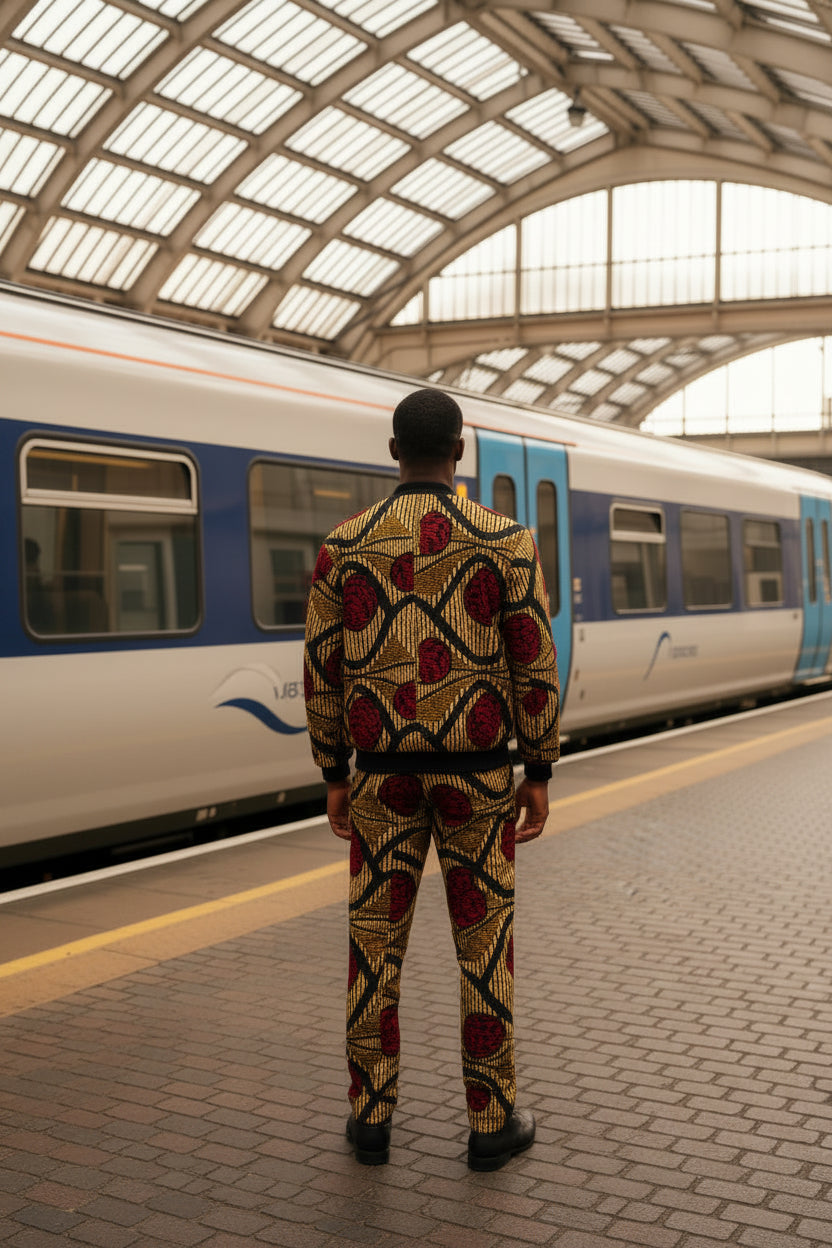 The Toye Ankara African Print Bomber Jacket in Red