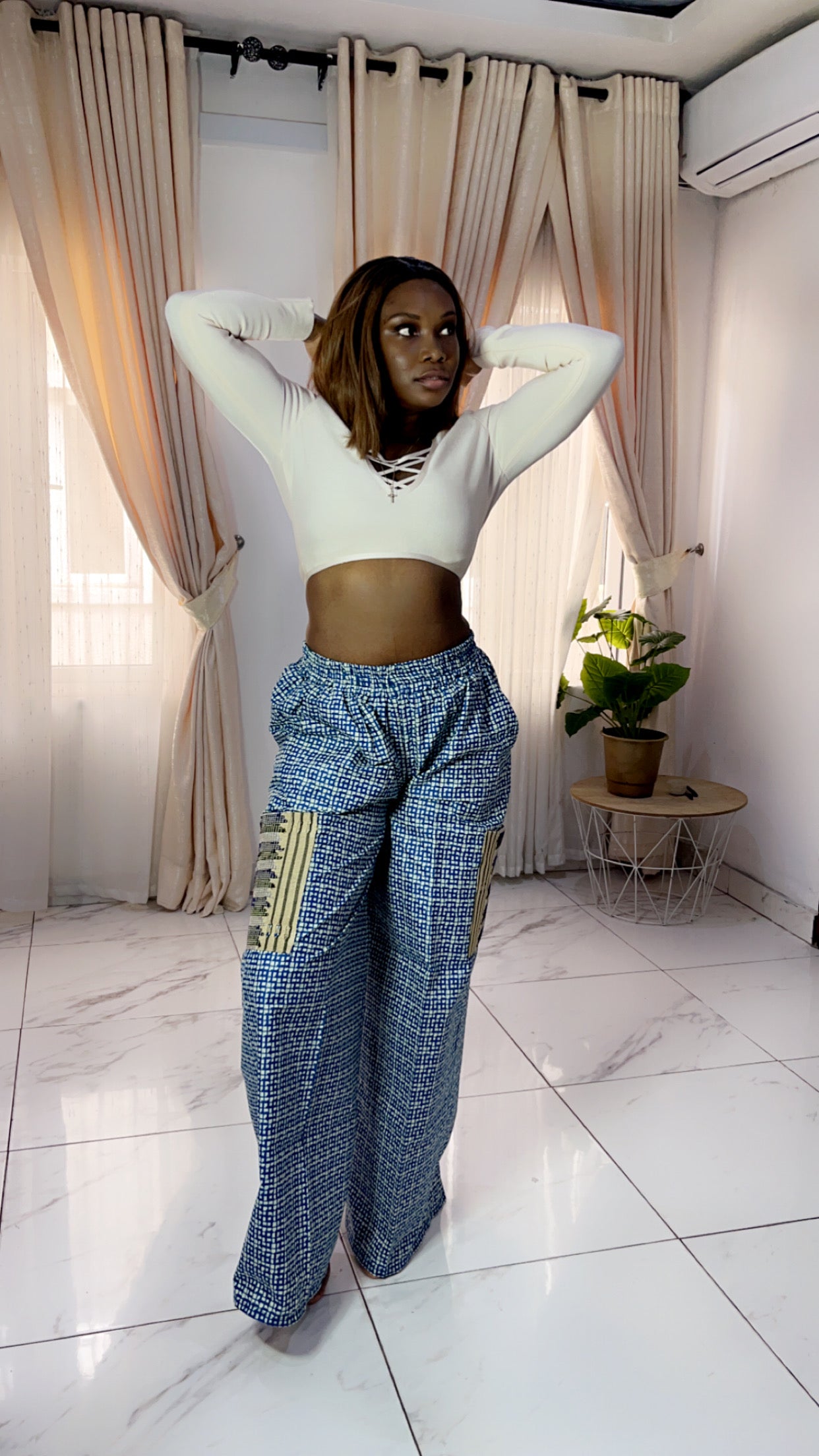 Unisex- The Asake Ankara African Print Crago & Aso-Oke Trousers Pant in Blue