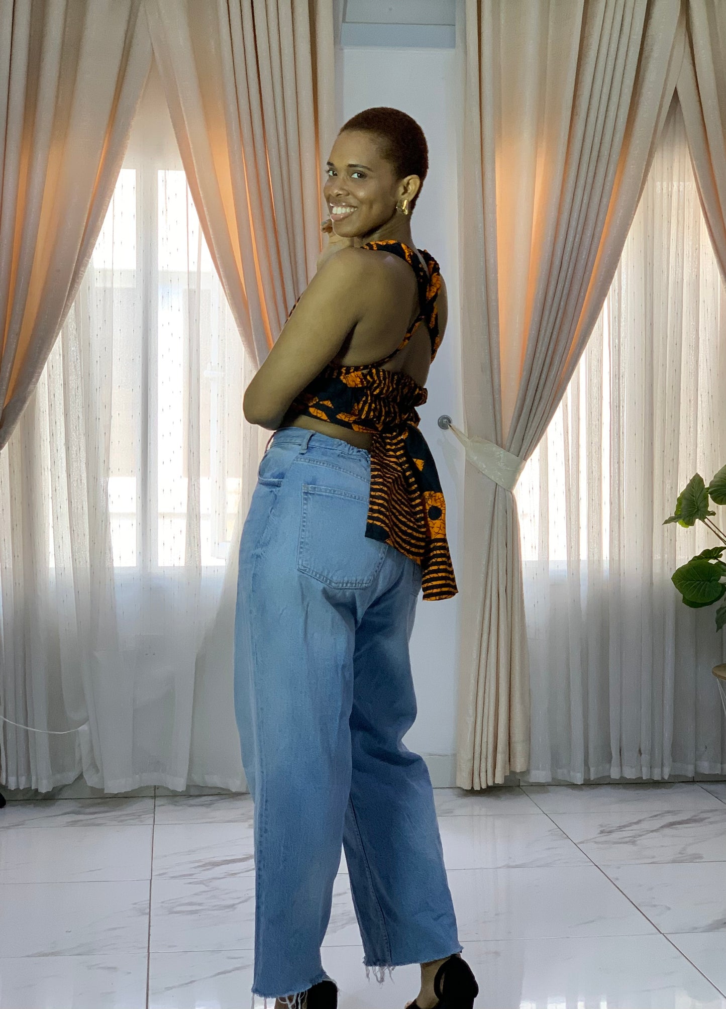 Orange XOXO Irawo African Print Ankara Infinity Multi Wrap Crop Top by Eldimaa Fashion