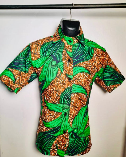 The Niran Men’s Ankara African Print Shirt and Shorts 2 Piece in Green