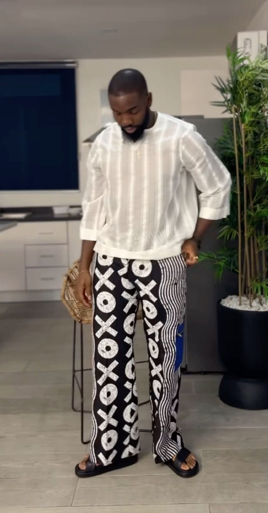 Black & White Unisex XO Ankara African Print Crago & Aso-Oke Trousers Pant