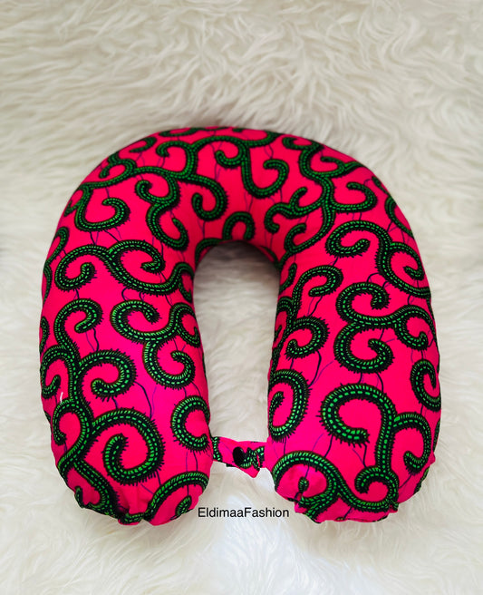 Pink Ankara African Print Travel Pillow - Comfort and Style on the Go 🩷