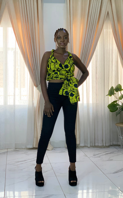 Yellow Irawo African Print Ankara Infinity Multi Wrap Crop Top by Eldimaa Fashion