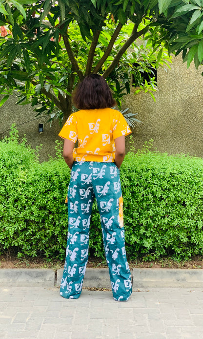 EF Exclusive Adire Print 2 Piece Crop Shirt & Cargo Pants Trousers