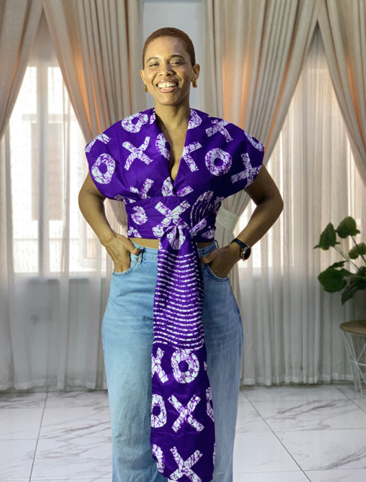 Purple XOXO Irawo African Print Ankara Infinity Multi Wrap Crop Top by Eldimaa Fashion