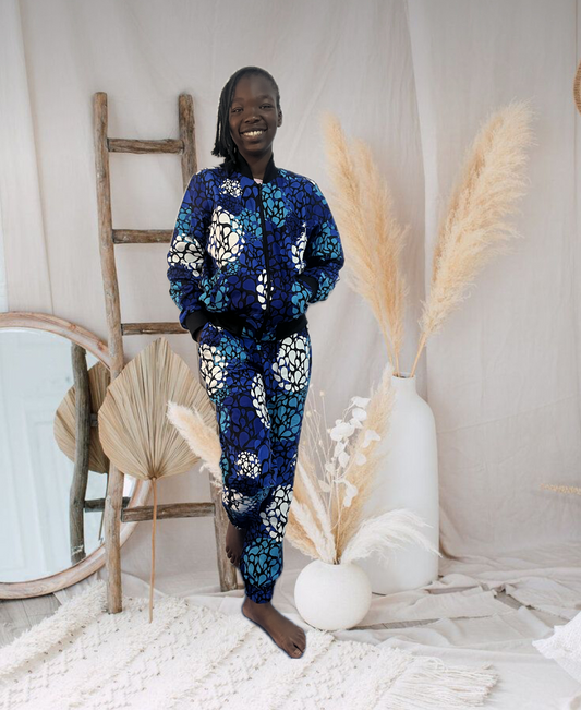 The Zuri Ankara African Print Bomber Jacket in Blue
