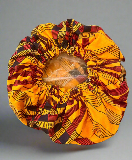 The Bose Ankara African Print Shower Cap in Yellow by Eldimaa Fashion