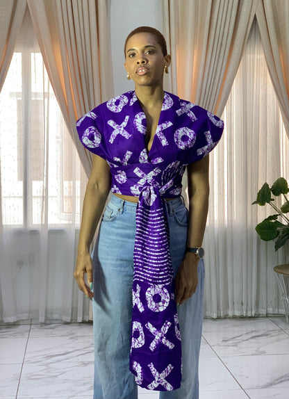 Purple XOXO Irawo African Print Ankara Infinity Multi Wrap Crop Top by Eldimaa Fashion