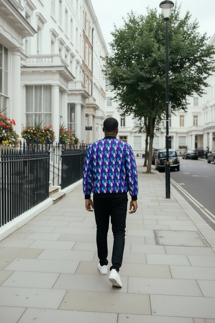 The Toye Ankara African Print Bomber Jacket in Purple