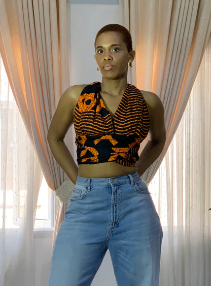 Orange XOXO Irawo African Print Ankara Infinity Multi Wrap Crop Top by Eldimaa Fashion