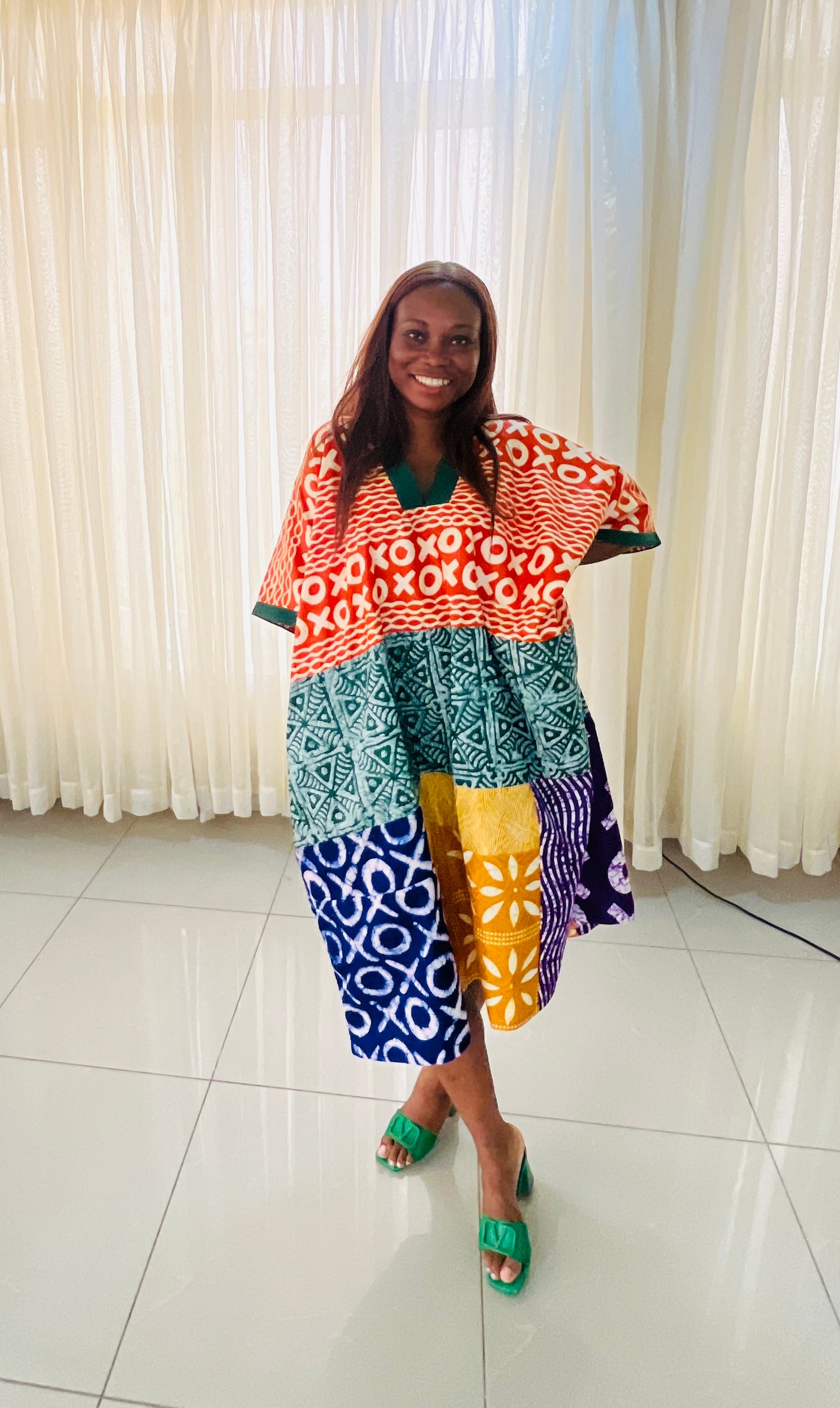 Adire Patch Tie-dye Bubu Dress Rich Aunty Vibes by Eldimaa Fashion
