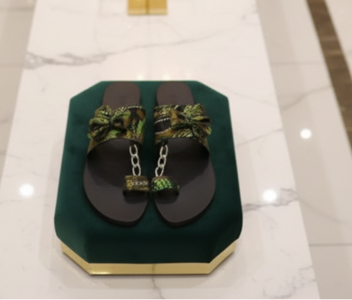 The Efia Ankara African Print Slippers In Green by Eldimaa Fashion