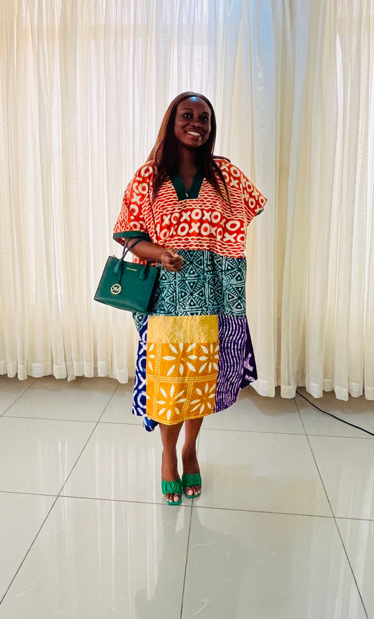 Adire Patch Tie-dye Bubu Dress Rich Aunty Vibes by Eldimaa Fashion