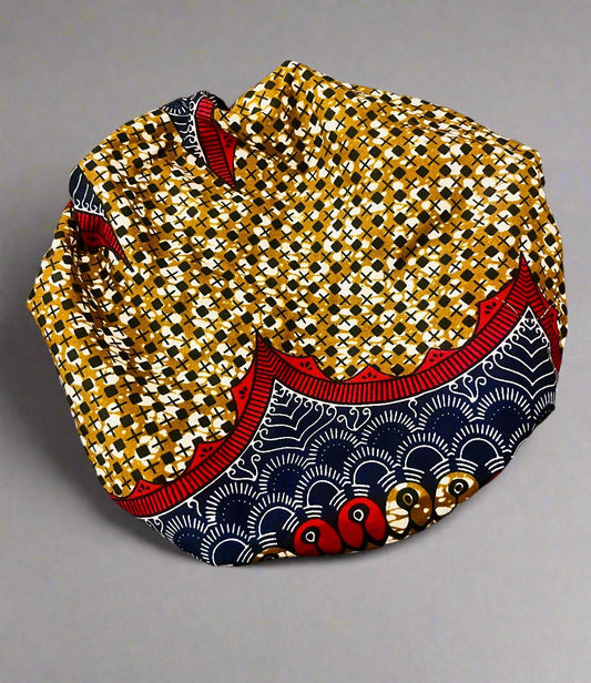The Buki Ankara African Print Satin Sleeping Bonnet in Burgundy by Eldimaa Fashion
