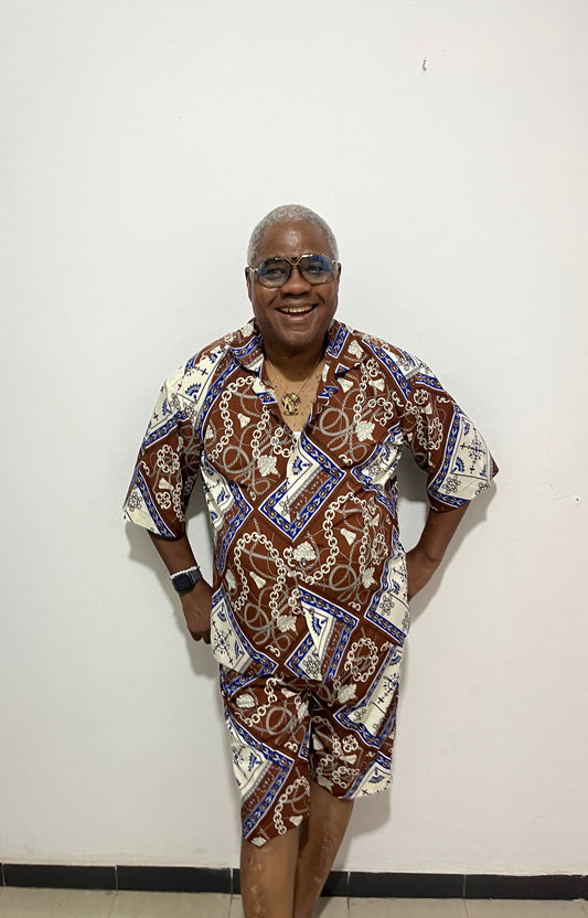 The Debo Men’s 2 piece Shirt and Shorts Crepe in Brown