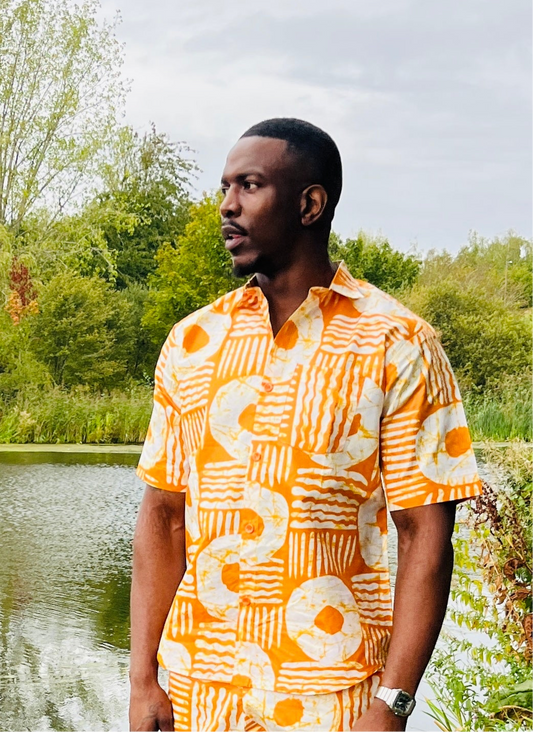 The Laolu Ankara African Print Men Shirt in Yellow