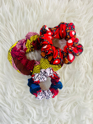 Pack of 4 Ankara African Print Hair Scrunchie Wrist Band