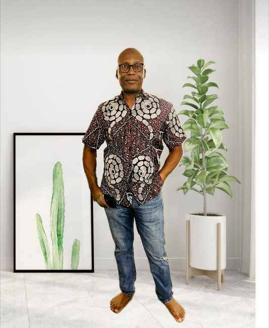 The Niran Men’s Ankara African Print Shirt and Shorts 2 Piece in Burgundy