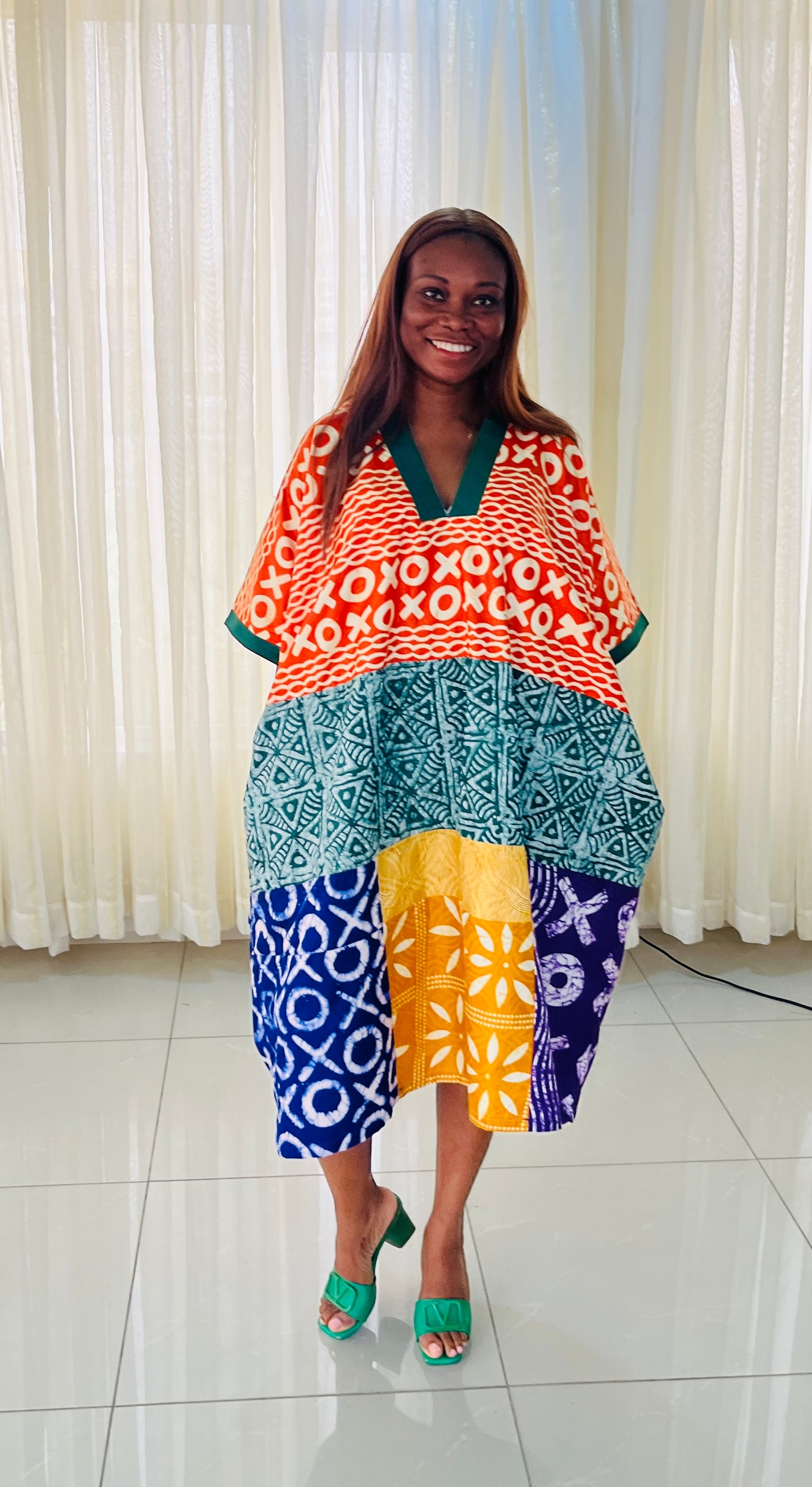 Adire Patch Tie-dye Bubu Dress Rich Aunty Vibes by Eldimaa Fashion