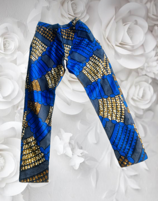 The Zembe Men Ankara African Print Slim Fit Trousers Pants in Blue by Eldimaa Fashion
