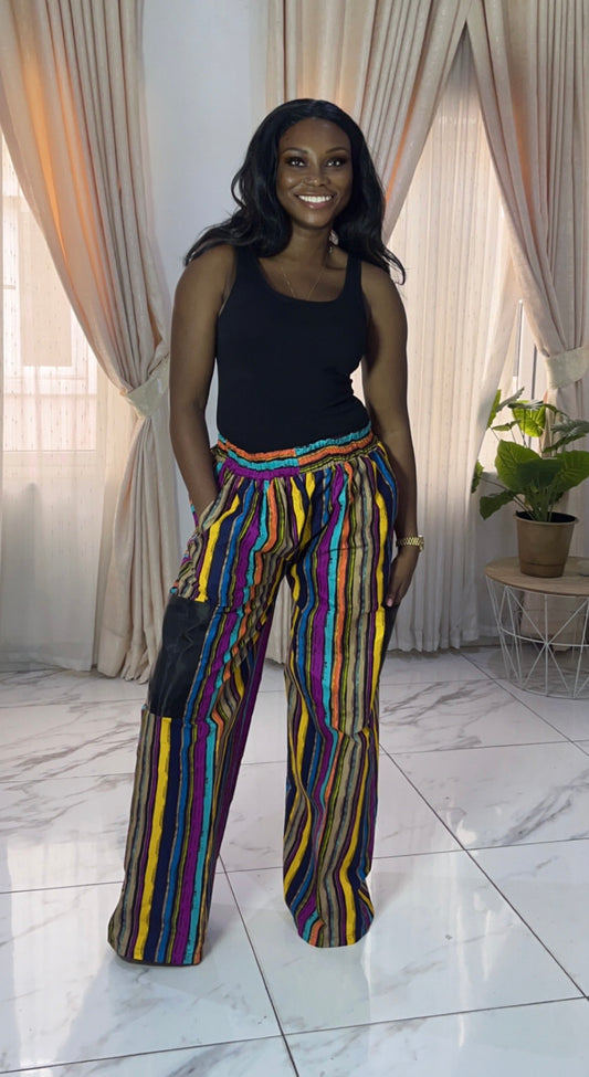 The Asake Multi-Striped Ankara African Print Cargo Trousers – Unisex