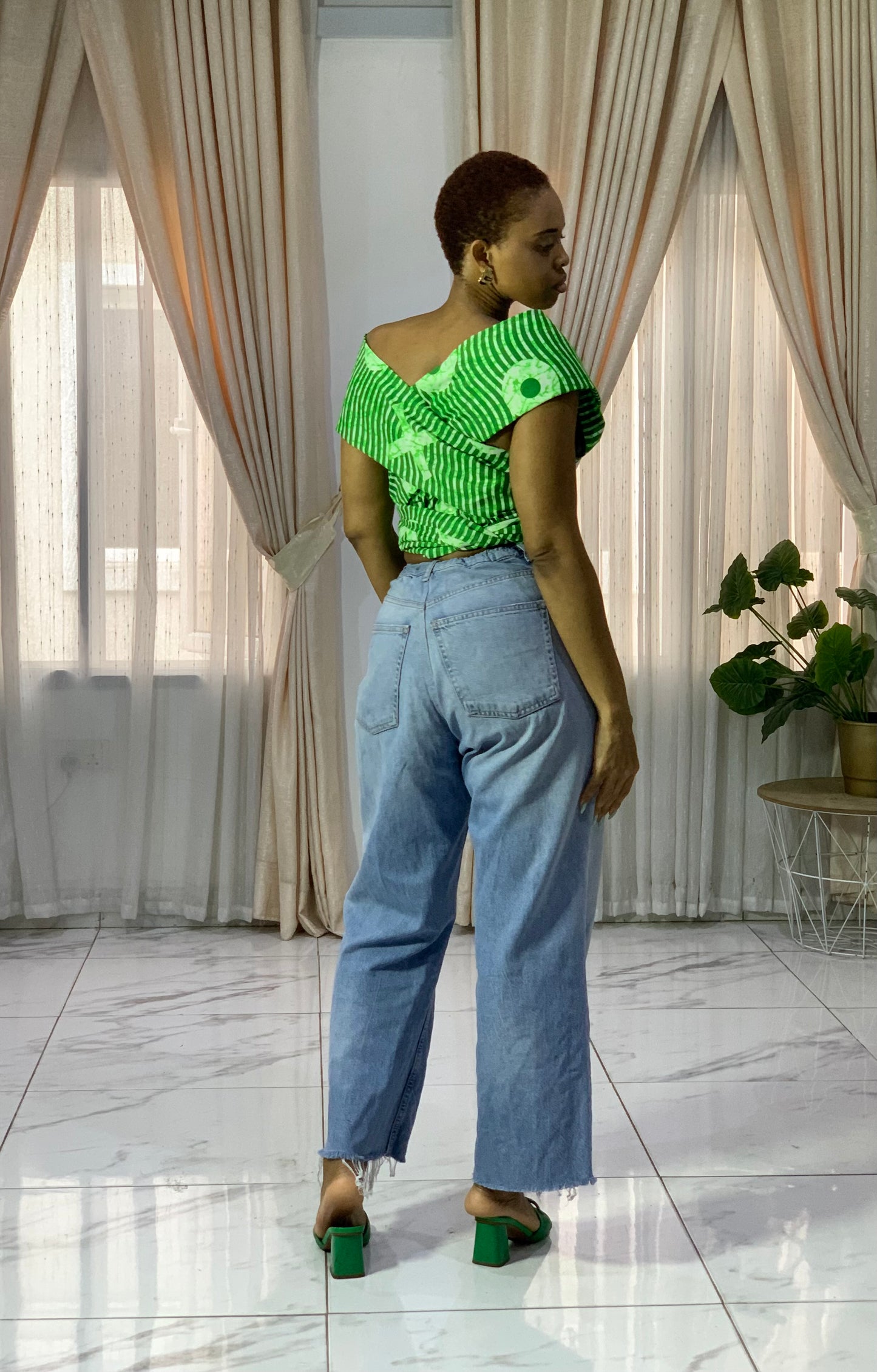 The Irawo African Print Ankara Infinity Multi Wrap Crop Top in Green by Eldimaa Fashion